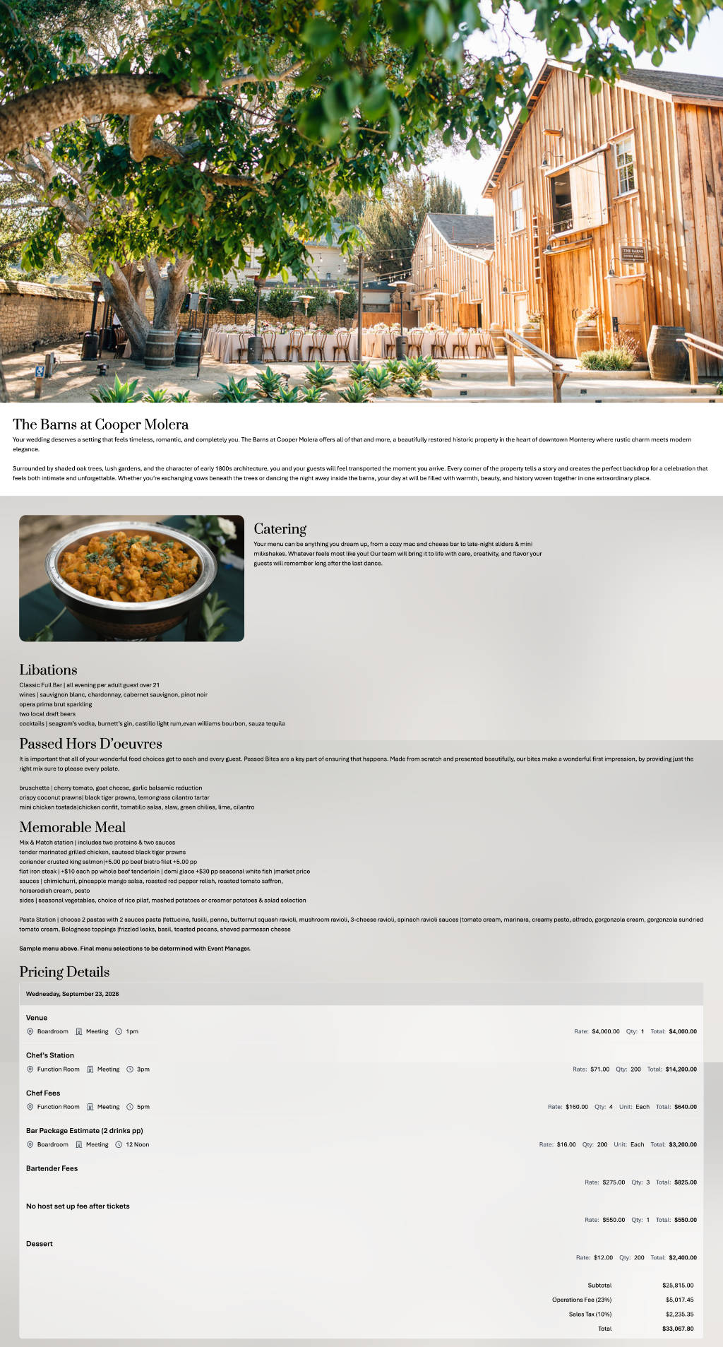 ProposalPath by SalesAndCatering.com e-proposal for The Barns at Cooper Molera